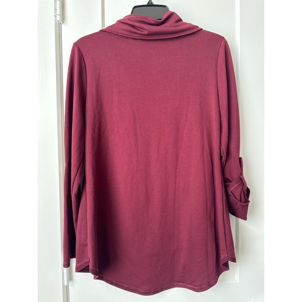 Soft Surroundings Red Burgundy Cowl Neck Tab Sleeves Sweatshirt Women’s Small - Picture 6 of 7